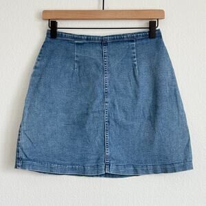 Vintage Xhilaration Y2K Denim Mini Skirt A-Line Zip Back Blue Notched Size 5